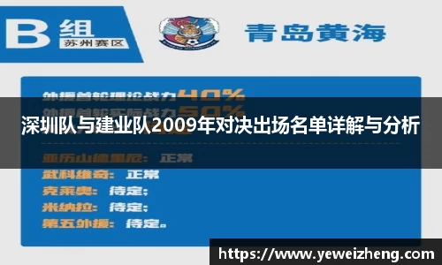 深圳队与建业队2009年对决出场名单详解与分析